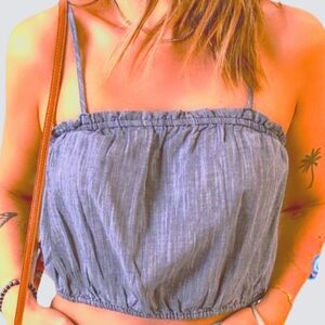 Aerie Chambray Cotton Ruffle Crop Top Size Medium